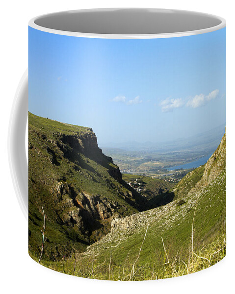 Israel Coffee Mug featuring the photograph Arbel mountain and Sea of Galilee by Eyal Bartov