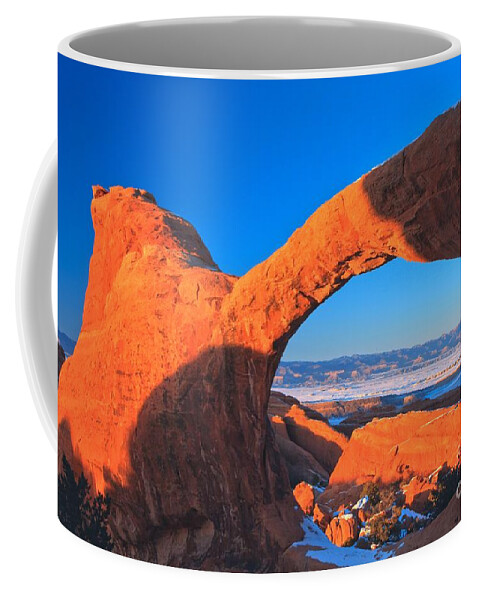Double O Arch Coffee Mug featuring the photograph Arches Sunset Orange by Adam Jewell