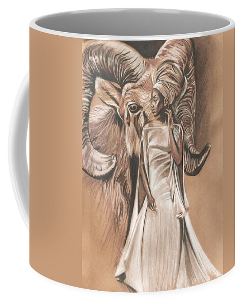 Aries Coffee Mug featuring the drawing Aries Woman by Terri Meredith