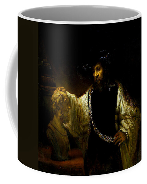Aristotle Contemplating A Bust Of Homer Coffee Mug featuring the painting Aristotle Contemplating a Bust of Homer by Rembrandt van Rijn