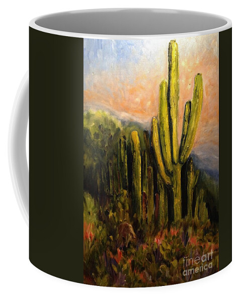 Landscape Coffee Mug featuring the painting Arizona Desert Blooms by Sherry Harradence