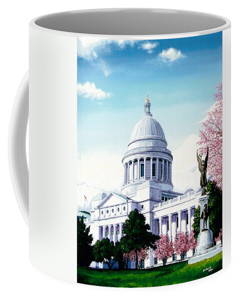 Little Rock Coffee Mug featuring the painting Arkansas Capitol Blossoms by Glenn Pollard
