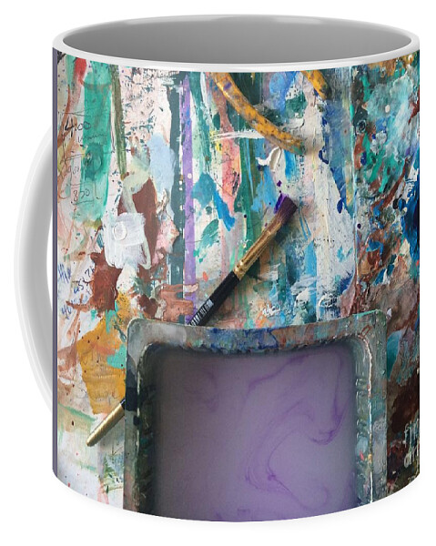 Art Table Coffee Mug featuring the photograph Art Table with water and brush by Robin Pedrero