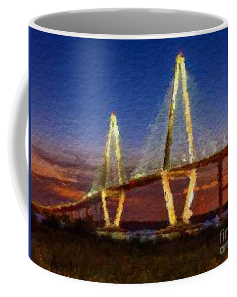 Anthony Fishburne Coffee Mug featuring the mixed media Arthur Ravenel Bridge at Evening by Anthony Fishburne