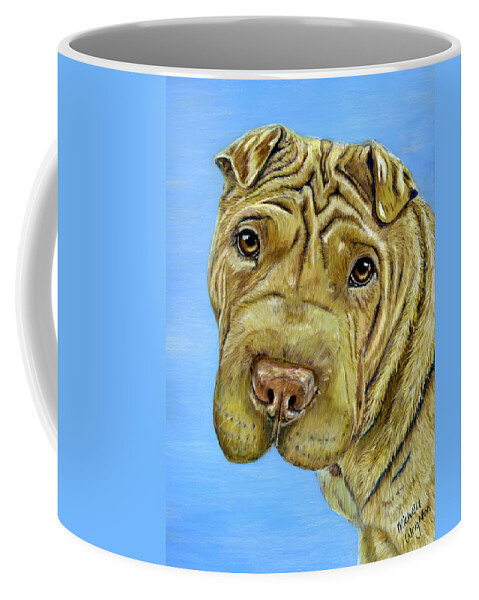 Shar Pei Coffee Mug featuring the painting Beautiful Shar-Pei Dog Portrait by Michelle Wrighton