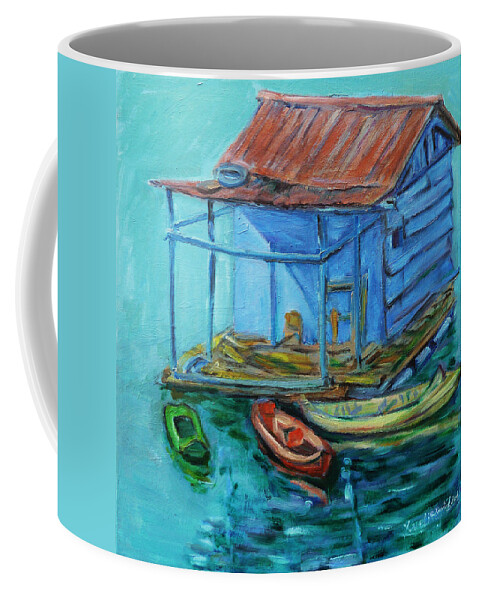 Landscape Coffee Mug featuring the painting At Boat House by Xueling Zou