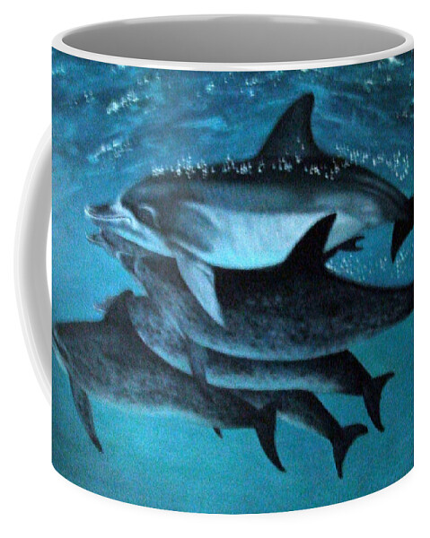Blue Coffee Mug featuring the painting Atlantic Dolphins by Mackenzie Moulton