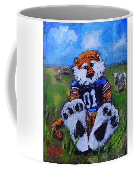 Aubie Coffee Mug featuring the painting Aubie With the Cows by Carole Foret