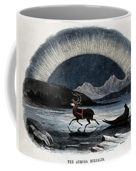 Historic Coffee Mug featuring the photograph Aurora Borealis And Reindeer-Drawn Sled by Wellcome Images