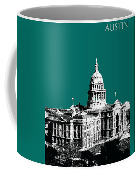 Architecture Coffee Mug featuring the digital art Austin Texas Capital - Sea Green by DB Artist