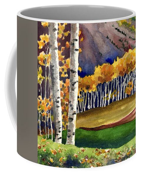 Fall Tree Painting Coffee Mug featuring the painting Autumn Aspens by Anne Gifford