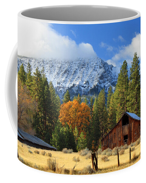 Autumn Coffee Mug featuring the photograph Autumn Barn At Thompson Peak by James Eddy