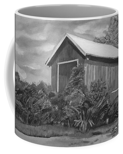 Black And White Barn Coffee Mug featuring the painting Autumn Barn -Black and White -Signed by Artist by Jan Dappen