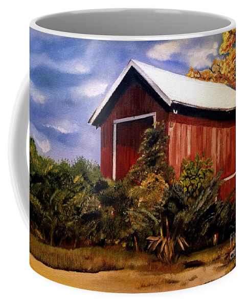  Coffee Mug featuring the painting Autumn Barn - Original Painting - Ohio by Jan Dappen