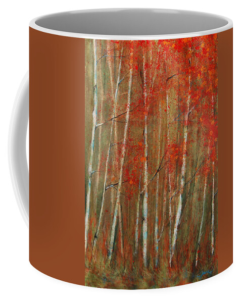 Birch Trees Coffee Mug featuring the painting Autumn Birch by Jani Freimann