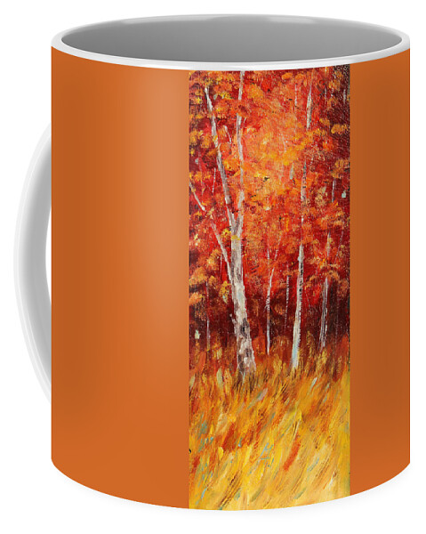 Autumn Coffee Mug featuring the painting Autumn Birch Wood by Meaghan Troup