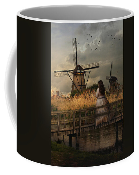 Landscape Coffee Mug featuring the photograph Autumn impression with two dutch windmills by Jaroslaw Blaminsky