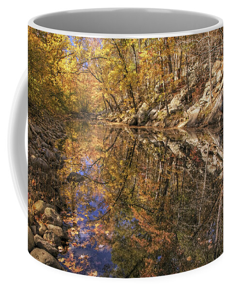 Autumn Coffee Mug featuring the photograph Autumn Reflections on Big Shoal Creek - Arkansas by Jason Politte