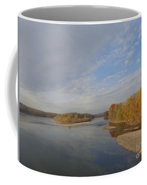 Drama Coffee Mug featuring the photograph Autumn Sun at the River by Christina Verdgeline