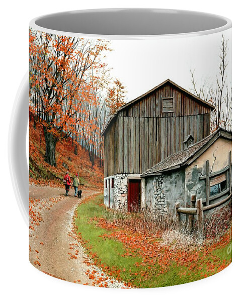 Old Barn Coffee Mug featuring the painting Autumn's Past Time by Michael Swanson