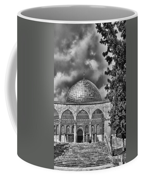 Israel Coffee Mug featuring the photograph Awaiting the Hour of Prayer BW by Mark Fuller