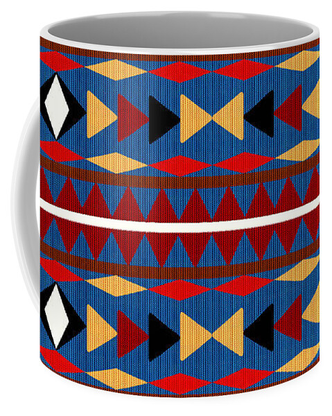 Aztec Coffee Mug featuring the mixed media Aztec Blue Pattern by Christina Rollo