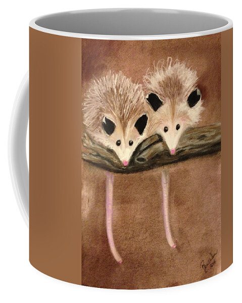 Possum Coffee Mug featuring the painting Baby Possums by Renee Michelle Wenker