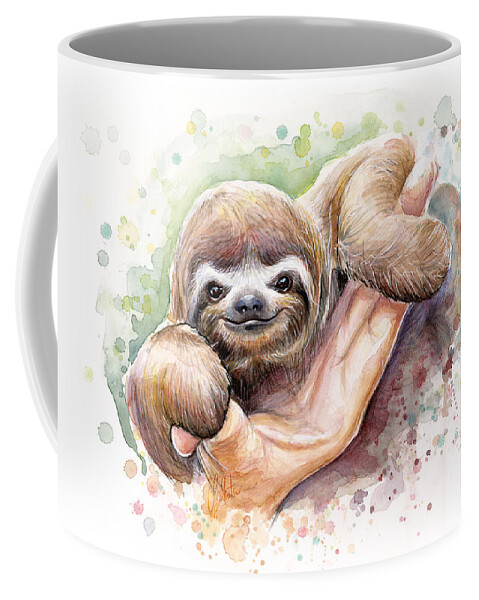 Sloth Coffee Mug featuring the painting Baby Sloth Watercolor by Olga Shvartsur
