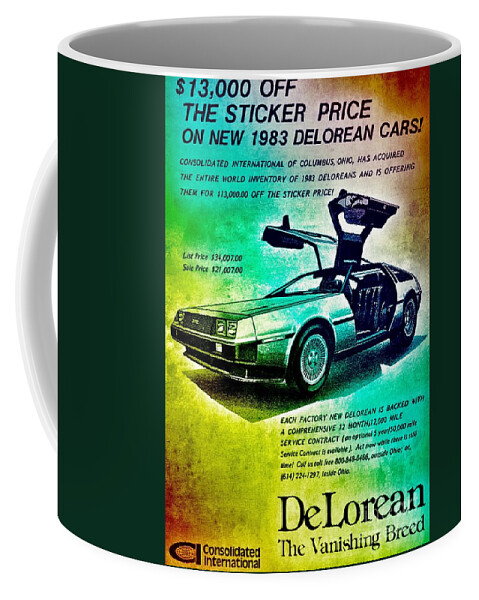 Delorean Coffee Mug featuring the digital art Back to the DeLorean by HELGE Art Gallery