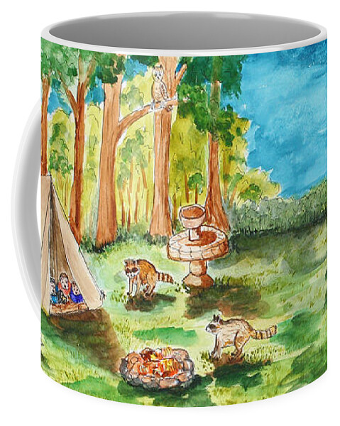 Watercolor Coffee Mug featuring the painting Back Yard Camp by Janis Lee Colon