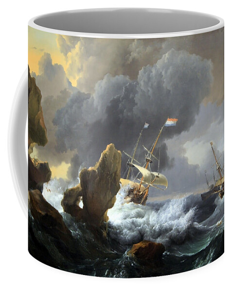 Ships In Distress Off A Rocky Coast Coffee Mug featuring the photograph Backhuysen's Ships In Distress Off A Rocky Coast by Cora Wandel