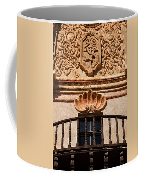 1797 Coffee Mug featuring the photograph Balcony and Artwork at San Xavier del Bac by Ed Gleichman