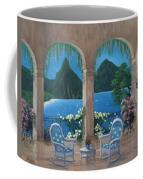 Water Coffee Mug featuring the painting Balcony with a View by Marlene Little