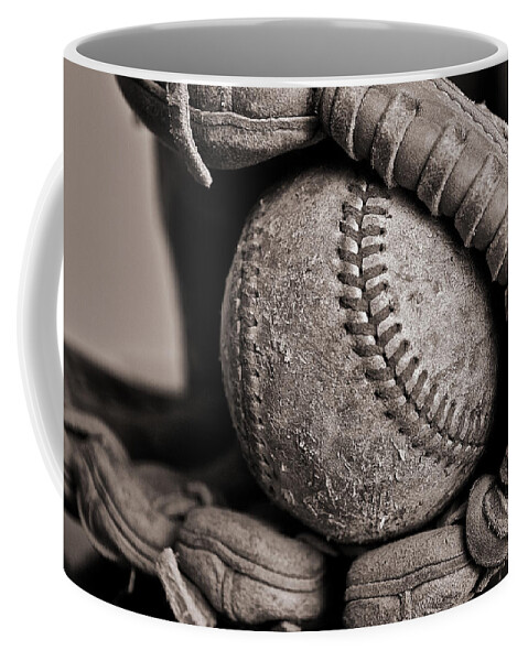 Black And White Photography Coffee Mug featuring the photograph Ball and Glove by Bill Owen