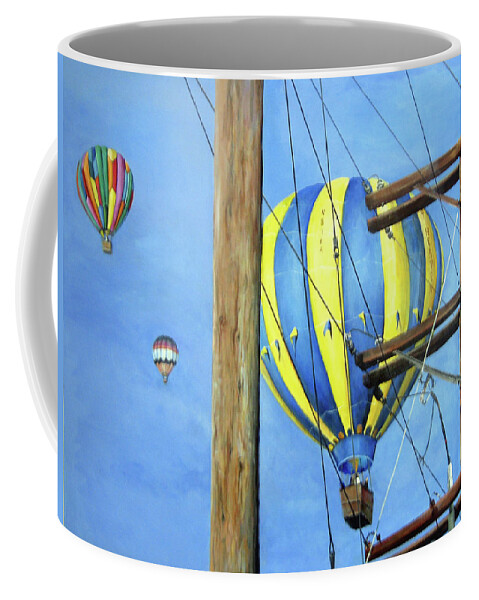 Sky Coffee Mug featuring the painting Balloon Race by Donna Tucker