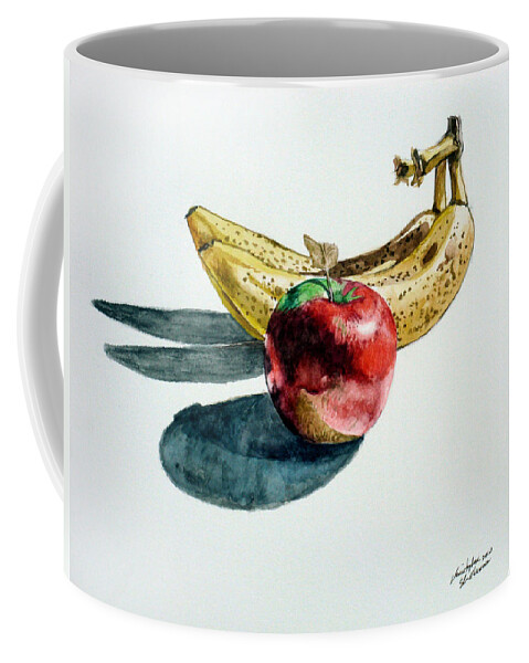 Banana Coffee Mug featuring the painting Bananas and an Apple by Christopher Shellhammer