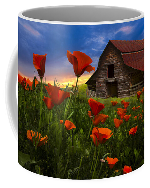 American Coffee Mug featuring the photograph Barn in Poppies by Debra and Dave Vanderlaan