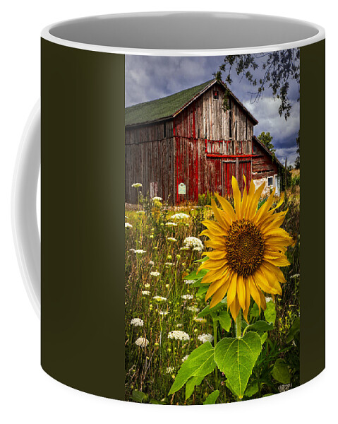 Barn Coffee Mug featuring the photograph Barn Meadow Flowers by Debra and Dave Vanderlaan