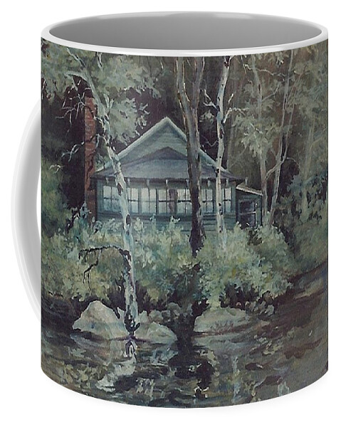 Watercolor Coffee Mug featuring the painting Barnstead Summer Cottage by Joy Nichols