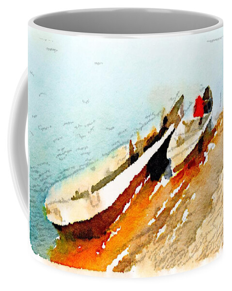 Barque Coffee Mug featuring the painting Barques sur le Chari by HELGE Art Gallery