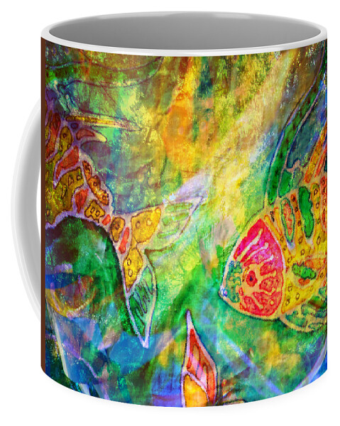 Fish Coffee Mug featuring the painting Batik Fishes - Swimming by Marie Jamieson