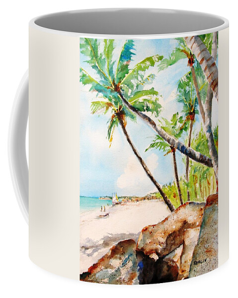 Tropical Coffee Mug featuring the painting Bavaro Tropical Sandy Beach by Carlin Blahnik CarlinArtWatercolor