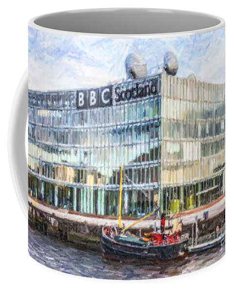 Bbc Scotland Coffee Mug featuring the digital art BBC Scotland Broadcasting Centre Glasgow by Liz Leyden