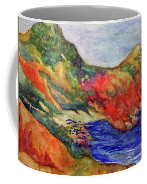 Moraig Beach Coffee Mug featuring the painting Beach at Moraira by Kandy Cross