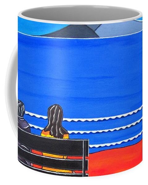 Beach Ocean Front Coffee Mug featuring the painting Beach Bench Day One by Sandra Marie Adams