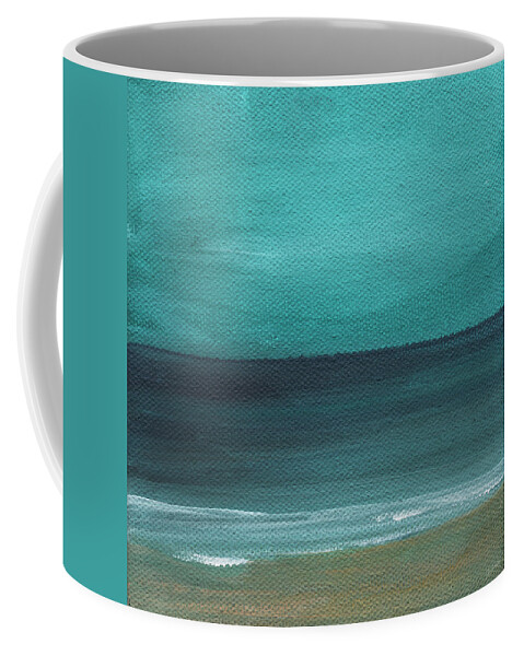 Beach Coffee Mug featuring the painting Beach Morning- abstract landscape by Linda Woods