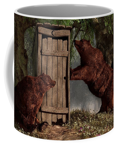 Grizzly Art Coffee Mug featuring the digital art Bears Around The Outhouse by Daniel Eskridge