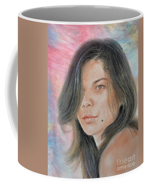 Drawing Coffee Mug featuring the drawing Beautiful and Sexy Actress Jeananne Goossen IV Altered Version by Jim Fitzpatrick