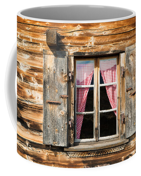 Window Coffee Mug featuring the photograph Beautiful window wooden facade of a Chalet in Switzerland by Matthias Hauser
