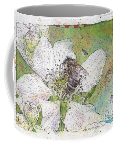 Bees Coffee Mug featuring the painting Bees and Blackberries by Petra Rau
